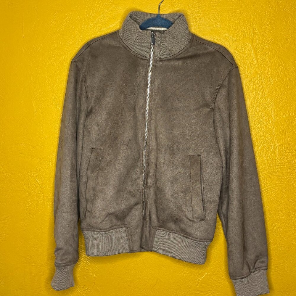Tahari NWT Faux Leather Suede Jacket Camel Taupe Zip Front Sz S Petite NWT